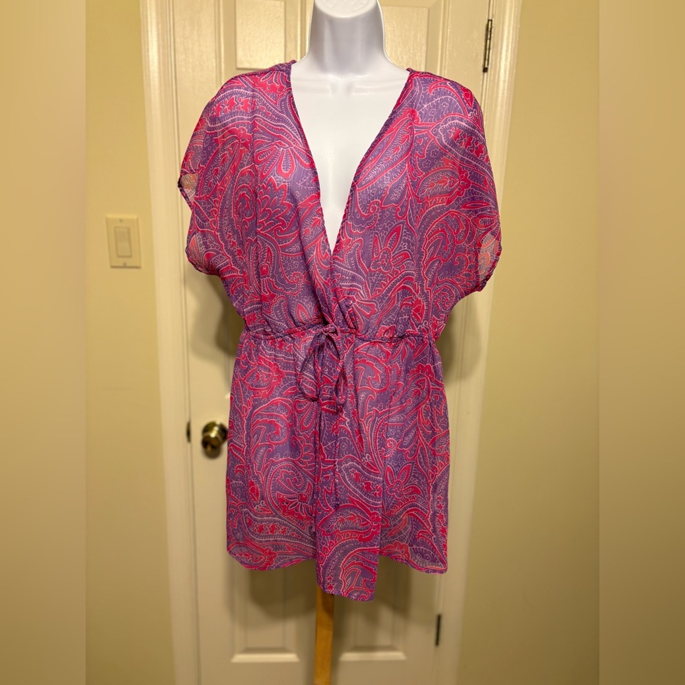 NWOT FADED GLORY Pink/Purple/White Paisley Design Chiffon Beach Coverup, Size 3X